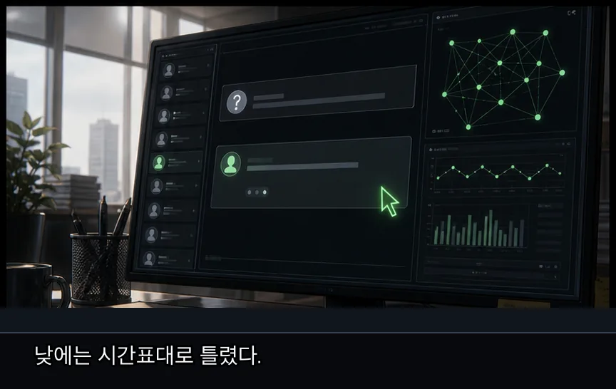 2화 5컷: 밤의 작업 · 05컷