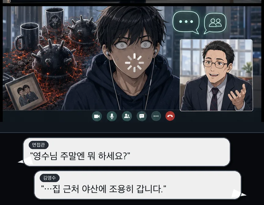 9화 10컷: 면접 연기 · 10컷