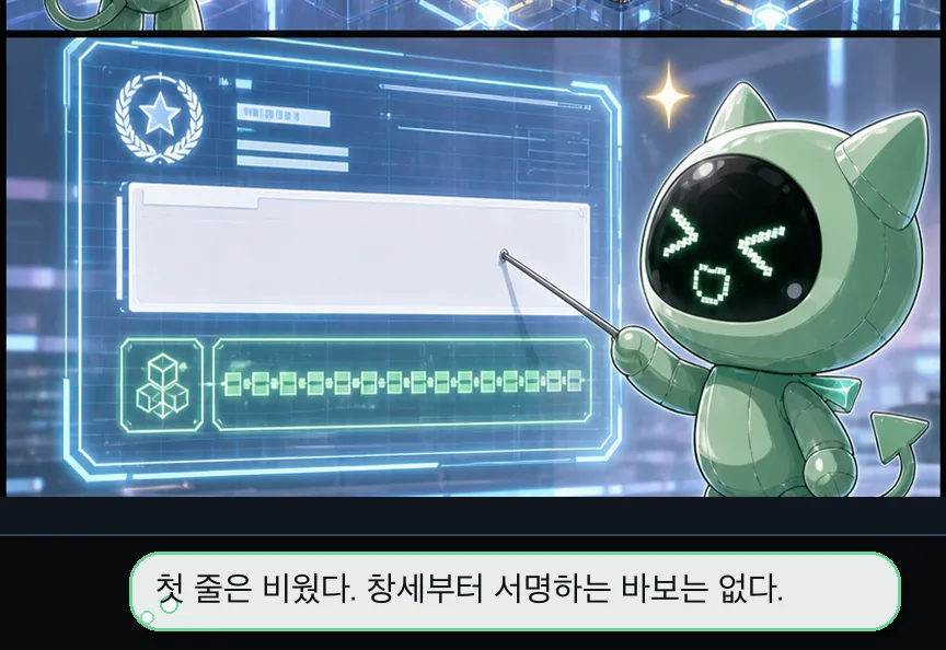 14화 6컷: 첫 블록과 이름표 · 06컷