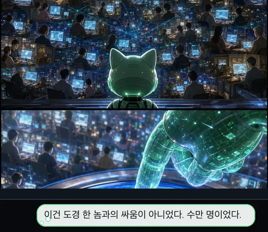 14화 34컷: 파멸 버튼 위의 손 · 34컷