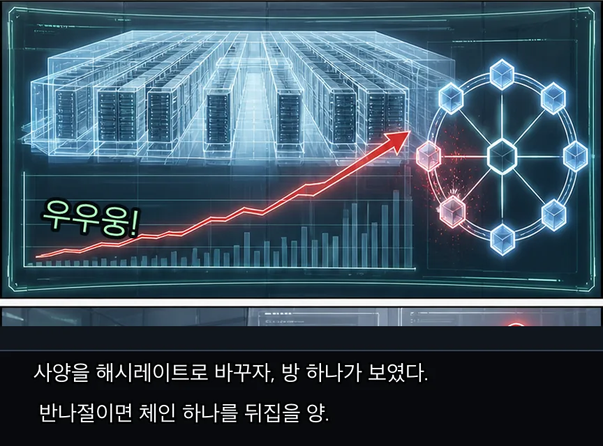 18화 14컷: 캐시와 해시레이트 · 14컷