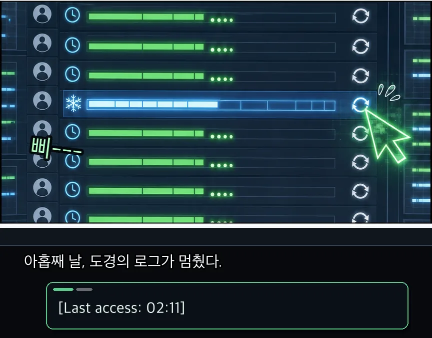 18화 27컷: 도경 문서와 멎은 로그 · 27컷
