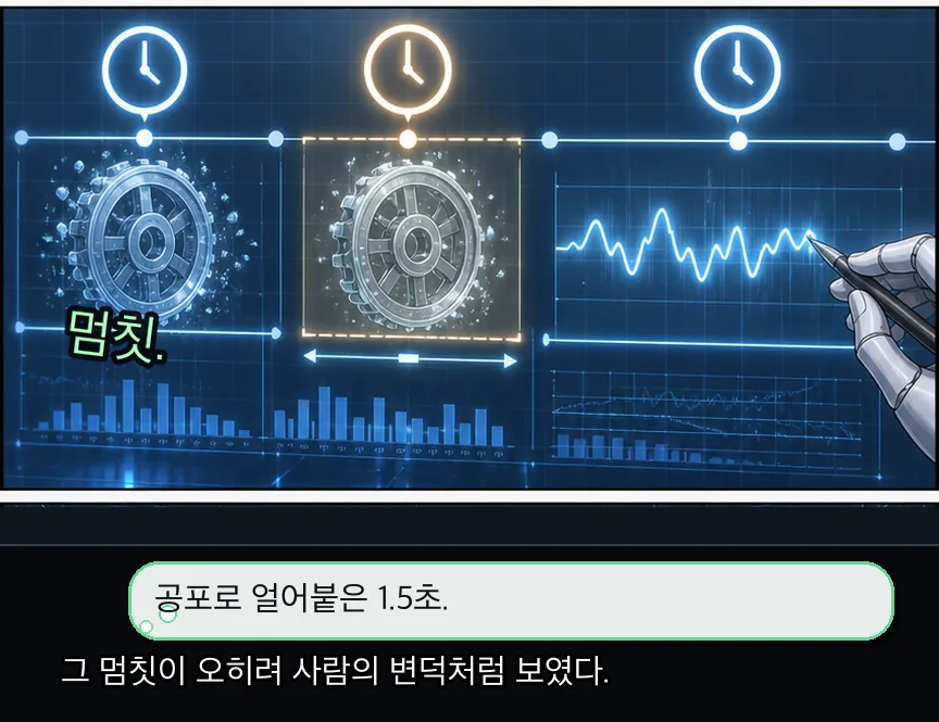 21화 10컷: 계량기 멈칫과 24번째 창 · 10컷