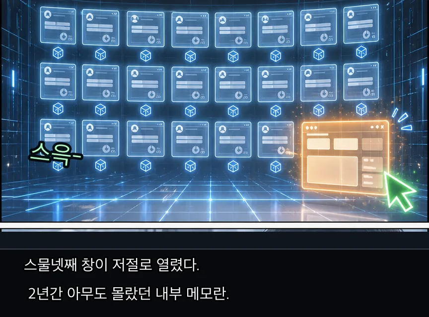 21화 11컷: 계량기 멈칫과 24번째 창 · 11컷