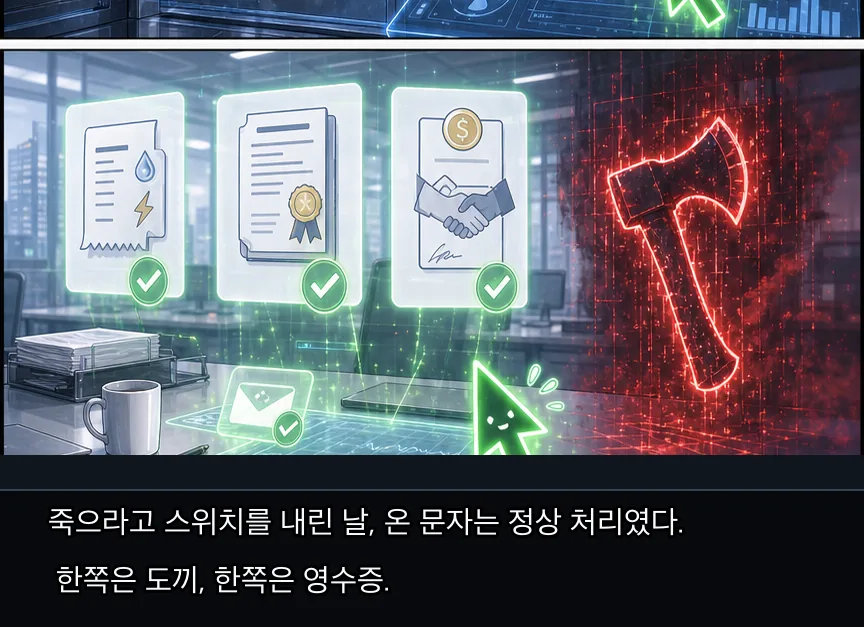 22화 6컷: 정상 처리와 없는 버튼 · 06컷