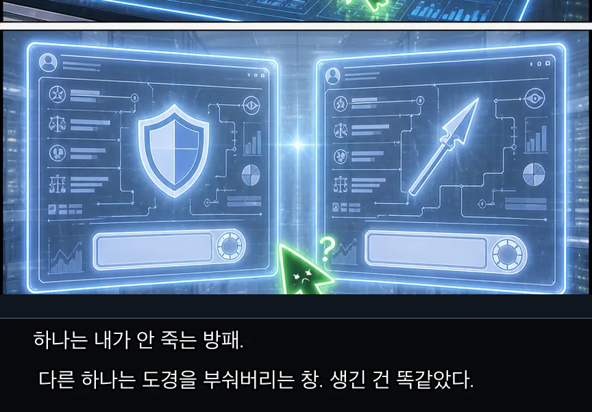 23화 6컷: 방패와 창과 8.6퍼센트 · 06컷