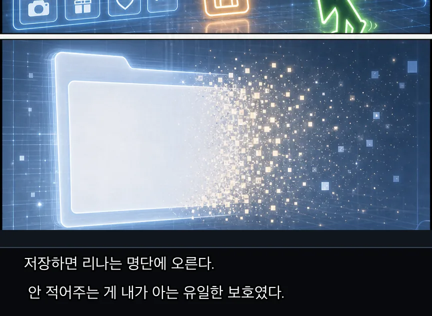 24화 18컷: 리나 무기록과 지연 뉴스 · 18컷