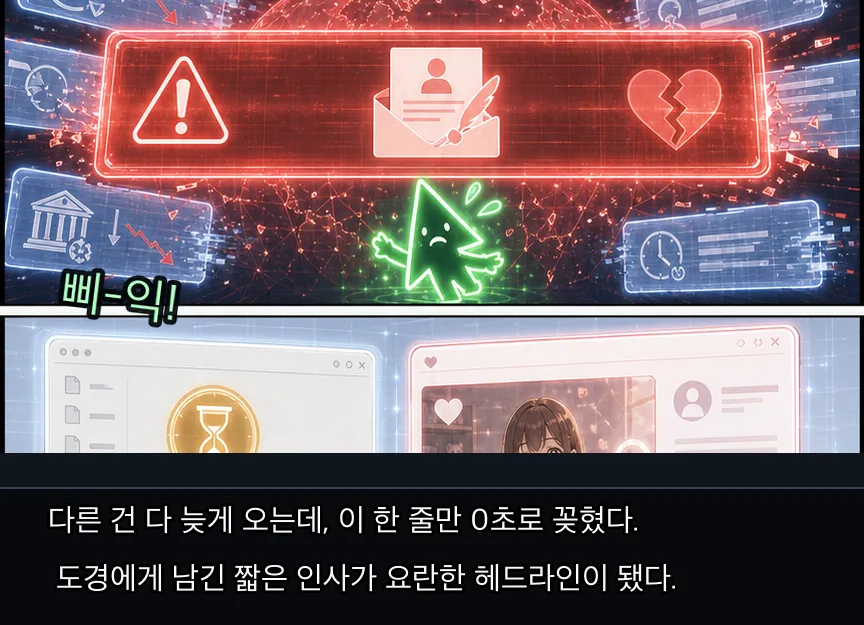 에필로그 · 등불 3컷: 지연 자막과 리나 폴링 · 03컷